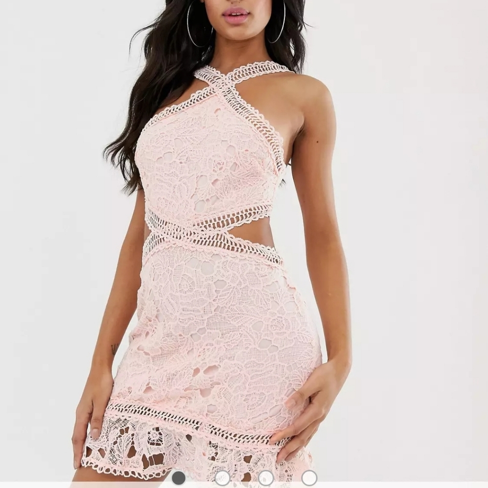 Missguided cut out lace mini dress in blush